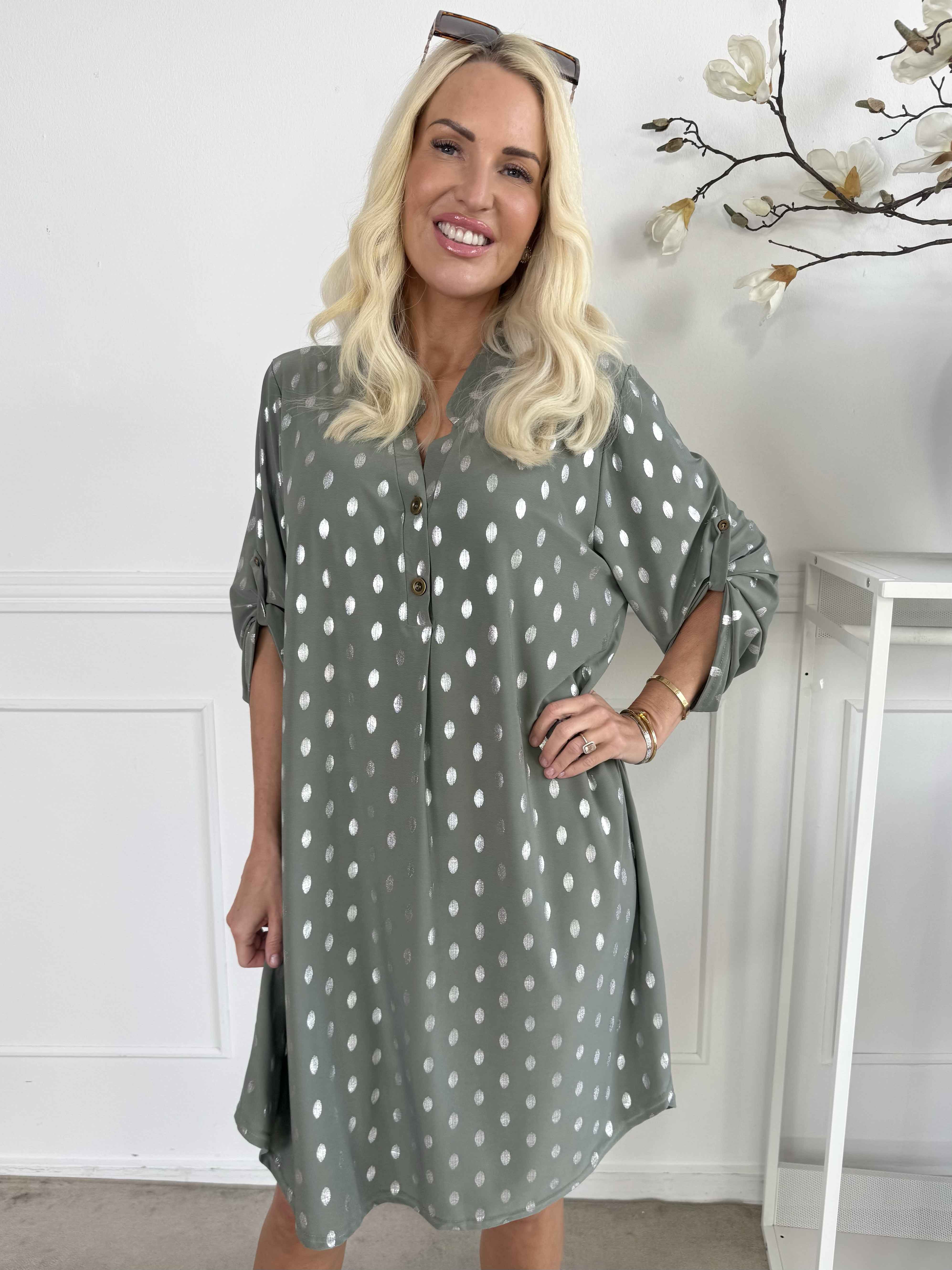 Ebba Silver Long - Elastisk klänning med silverprickar